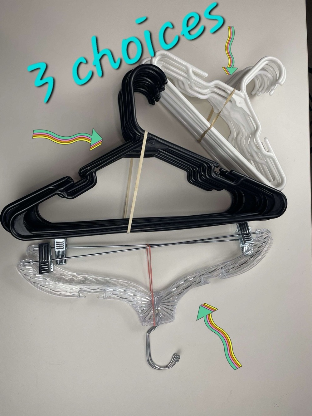 3 choices of bundled hangers